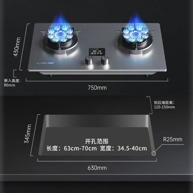Can Be Turned up Timing Fierce Fire Gas Double Burner Household Gas Furnace Natural Liquefied Petroleum Gas Stove Embedded