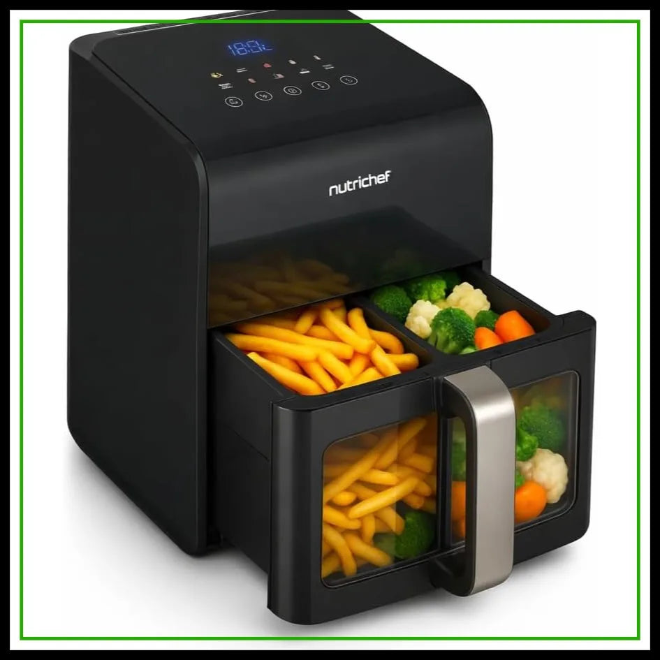 Large 6.3 Quart Air Fryer, 12 Preset Functions with Tenderizing, Digital Display & Transparent Window