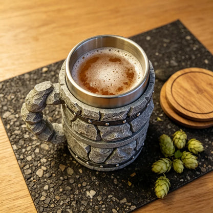 Nordic Viking Rough Stone Beer Mug Medieval Norse Mythology-style Beer Mug Resin Outer Men Birthday Father's Day Bar Decor Gift