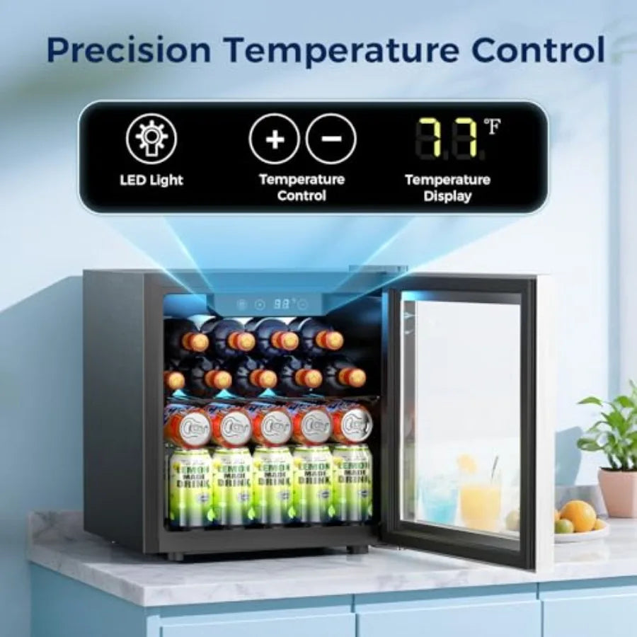 Commercial Mini Fridge Cooler for 50 Cans with Glass Door Adjustable Shelves Digital Temperature Control Freestanding Small Dri