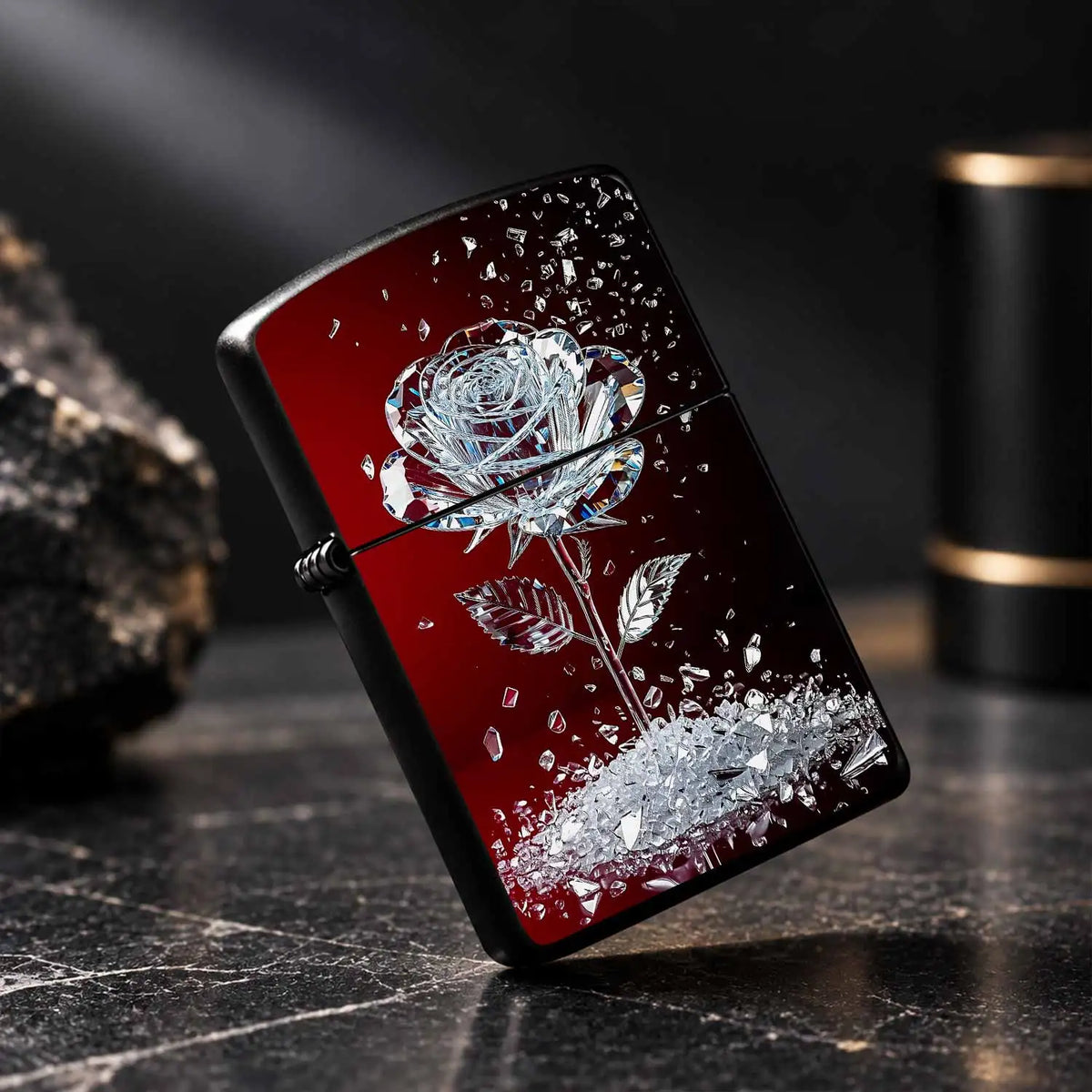 Exquisiteshattered Rose Themed Lighter, Artistic Cut Iridescentbody, Aesthetic Creative Practical Goodie, Ideal Gift For Birthdays And Festivals, Suitable For Daily Outings And All Scenarios, High-Value Unique Personal A Humo