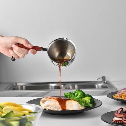 ♥Stainless Steel Oil Sprinkling Small Pot With Wooden Handle Hot Oil Pot Milk Pan Kitchen Multifunction Saucepan