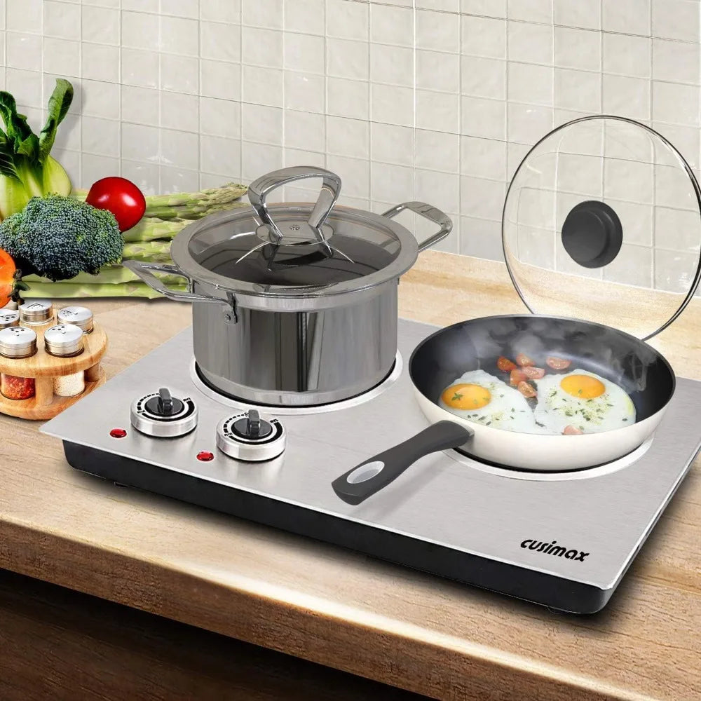 CUSIMAX 1800W Electric Hot Plate for Cooking Dual Control Infrared Cooktop Double Burner Ceramic Stove Top