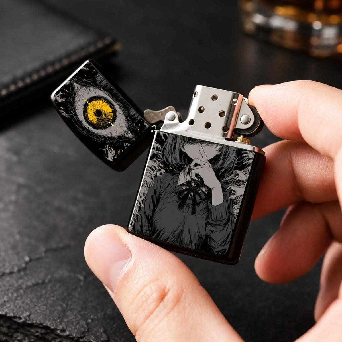 Dark Style One-Eyed Girl Art Illustration Lighter, Trendy Unique Vibe Portable Daily Essential, Distinctive Subculture Design Niche Collectible, Multi-Scene Practical Gift Choice, High Recognition Creative Portable Practical