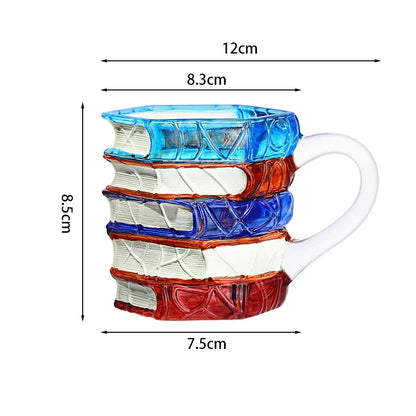 JUSTINLAU Irregular Painted Book Mug Coffee Cup High Borosilicate Glass Drinking Cup with Handle Book Cup Beer Mug Breakfast Cup