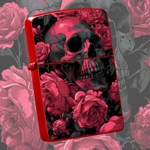 Vibrant Rose Red Skull Rose Pattern Lighter, Punk Aesthetic Solid Durable Housing PORTABLE Lighter for Outdoor Camping Daily Use, Creative Exquisite Practical Gift for Smokers Friends Halloween Gothic A Fun and Humorous Light