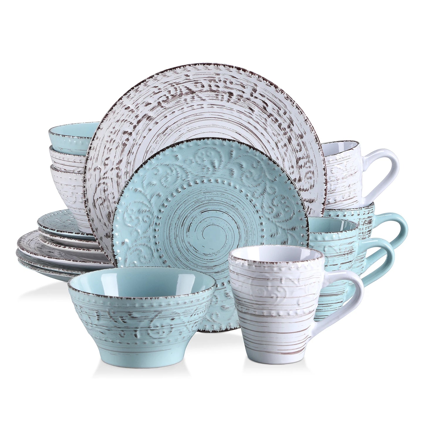 vancasso 16/32 Ceremic Plates Dinner Set Stoneware Tableware Set with 4PCS Dinner Plate/Dessert Plate/Bowl/Mug for 4 Person