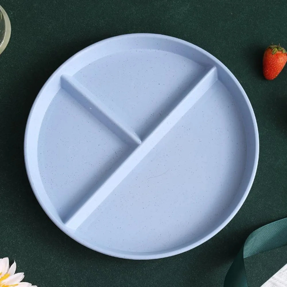 Three-Compartments Divided Plate Eco-Friendly Wheat Straw Reusable Children Dishes Anti-fall Plastic Kitchen Dinnerware Plates