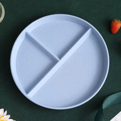 Three-Compartments Divided Plate Eco-Friendly Wheat Straw Reusable Children Dishes Anti-fall Plastic Kitchen Dinnerware Plates
