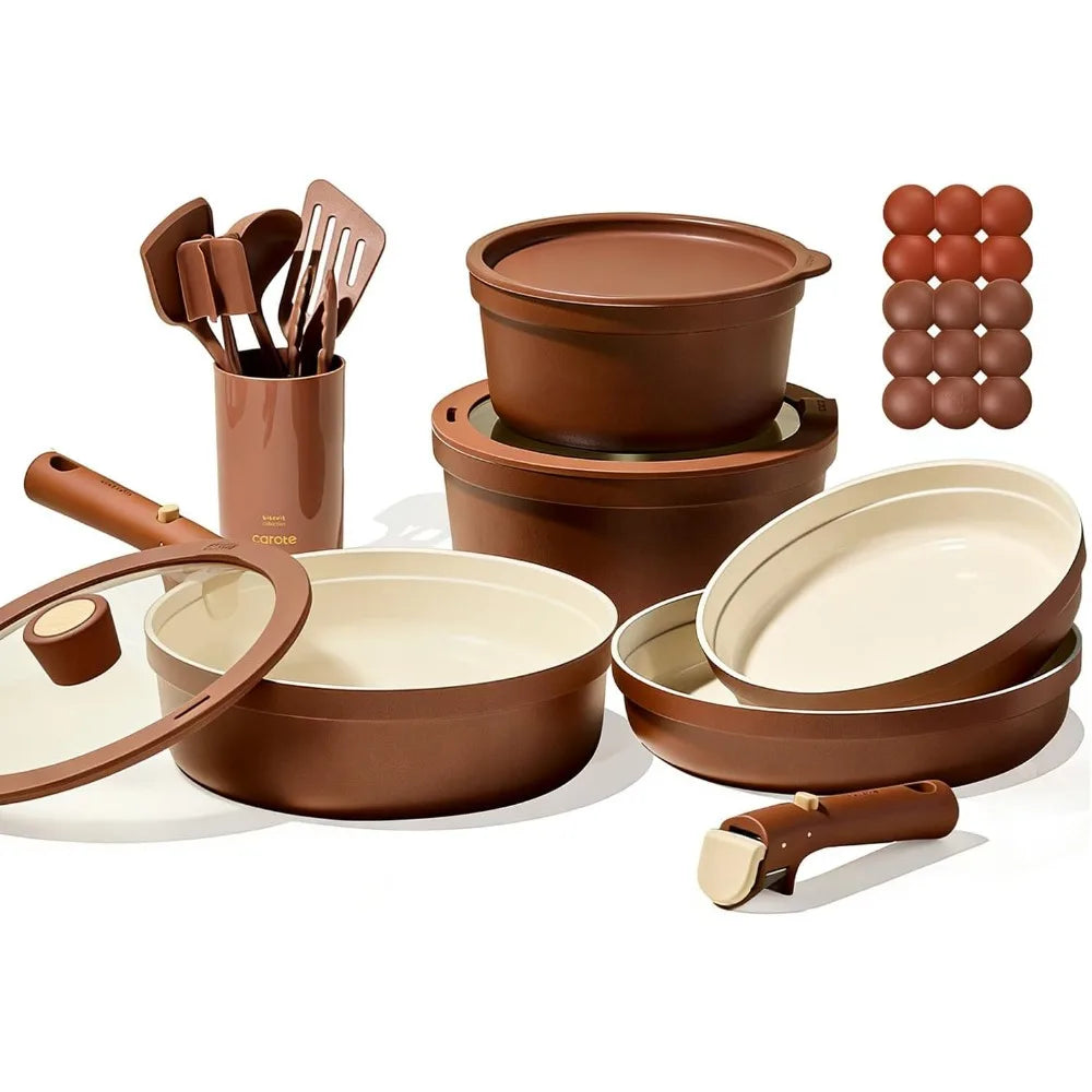 US Shipping Ceramic Nonstick Cookware Set 22 Pcs Detachable Pots and Pans Oven Dishwasher Safe Induction Kitchen Utensil Gift