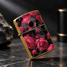 Vibrant Rose Red Skull Rose Pattern Lighter, Punk Aesthetic Solid Durable Housing PORTABLE Lighter for Outdoor Camping Daily Use, Creative Exquisite Practical Gift for Smokers Friends Halloween Gothic A Fun and Humorous Light