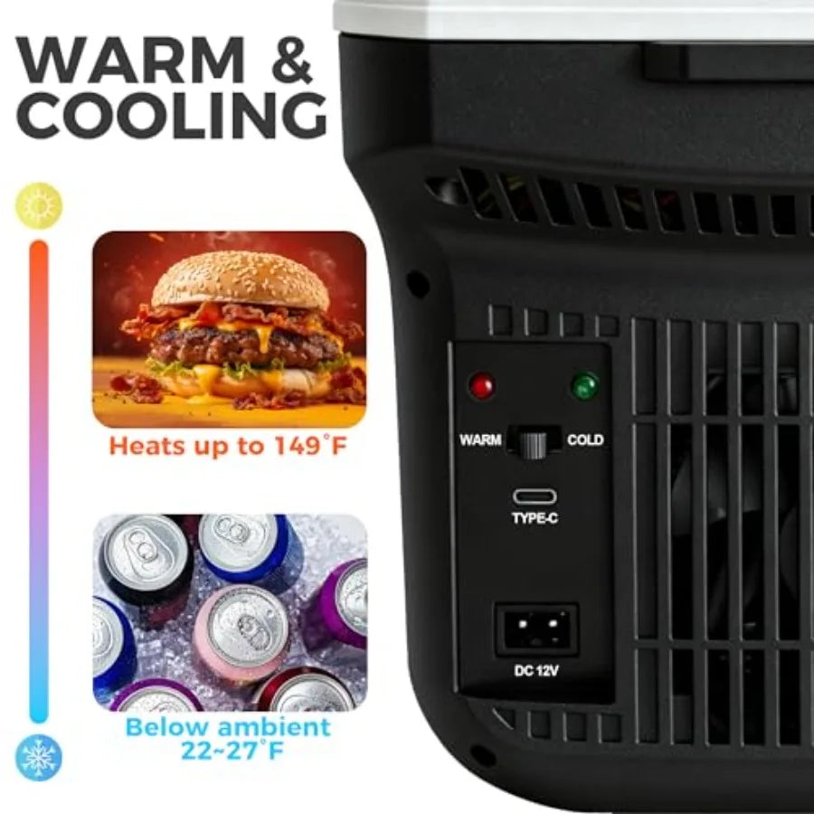 Electric Cooler with Type-C, 8 Liter/11 Cans Mini Fridge with Belt, 9V Type-C Thermoelectric Dual-use Car Refrigerator, Car Fri