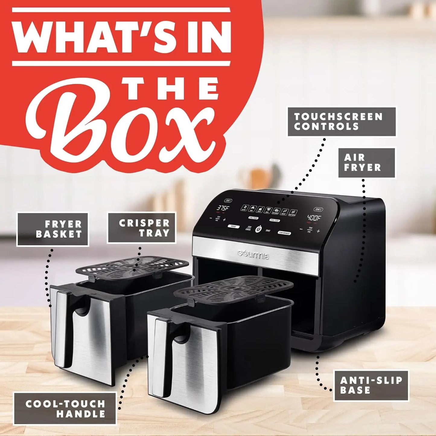 10 Qt Dual Basket Air Fryer, 7 Presets, Sync Finish, Dishwasher Safe