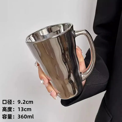 Creative Silver Mug with Handle Milk Cup Coffee Cup Modern Simple Universal Water Cups Drinkware Home Decoration Gift