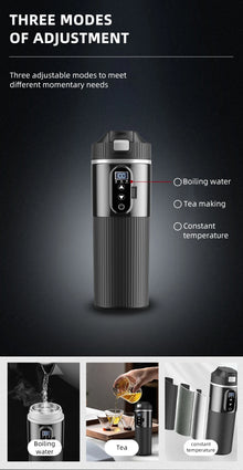 Yanace Smart Car Kettle 12V/24V Portable Electric Heating Cup with Digital Display Camping Office 500ml Capacity Black Design