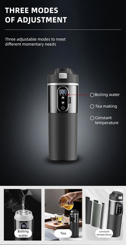 Yanace Smart Car Kettle 12V/24V Portable Electric Heating Cup with Digital Display Camping Office 500ml Capacity Black Design