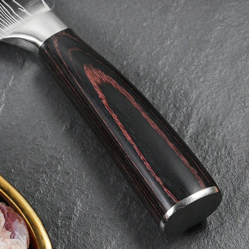 WXCOO 1~3 Pcs Knife Kitchen Utility Damascus Laser Santoku Japanese Chef Cleaver Slicing Wooden Handle Kitchen Accessories