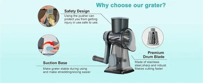 Vegetable Cutter & Slicer Manual Kitchen Cheese Chopper Machine With 3 Sharp Drums Multifunctional Garlic Potato Shredder