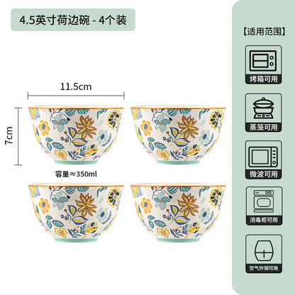 LingAo-Japanese Country Style Ceramic Tableware Set of Plates and Bowls with Underglaze Colors