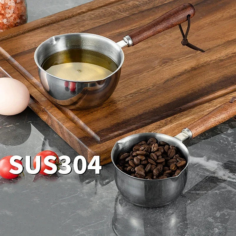 Milk Pot Stainless Steel Hot Oil Pan 150/300ML Hot Sauce Small Pot Cooking Butter Melting Pot Versatile Flat Bottomed Oil Pan