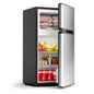 Dorm fridge with freezer for bedroom, office, kitchen, dorm: silver stainless steel, 2.5 cu.ft capacity, double reversible door