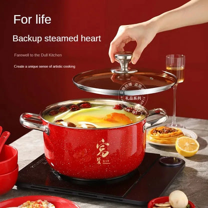 Korean single handle soup stew pot super thick polished non-magnetic bottom nonstick pan ramen pot home food cooking milk pot