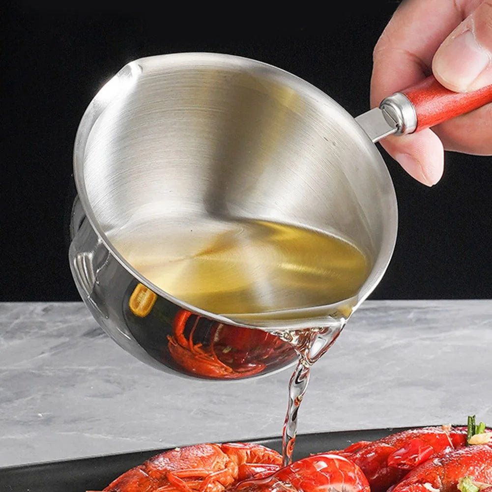 Stainless Steel Hot Oil Pot Milk Pan With Wooden Handle Small Pot Cooking Butter Melting Pot Sauce Pan Kitchen Pan