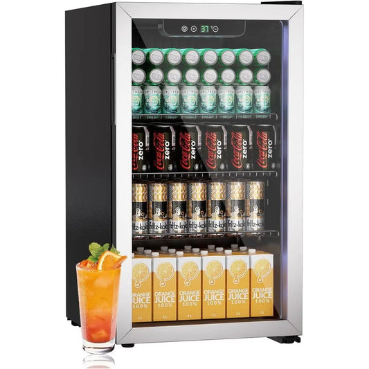 Compact 3.0 Cu. Ft. Beverage Refrigerator with Glass Door, Adjustable Shelves, and Temperature Control for Soda, Beer, or Wine