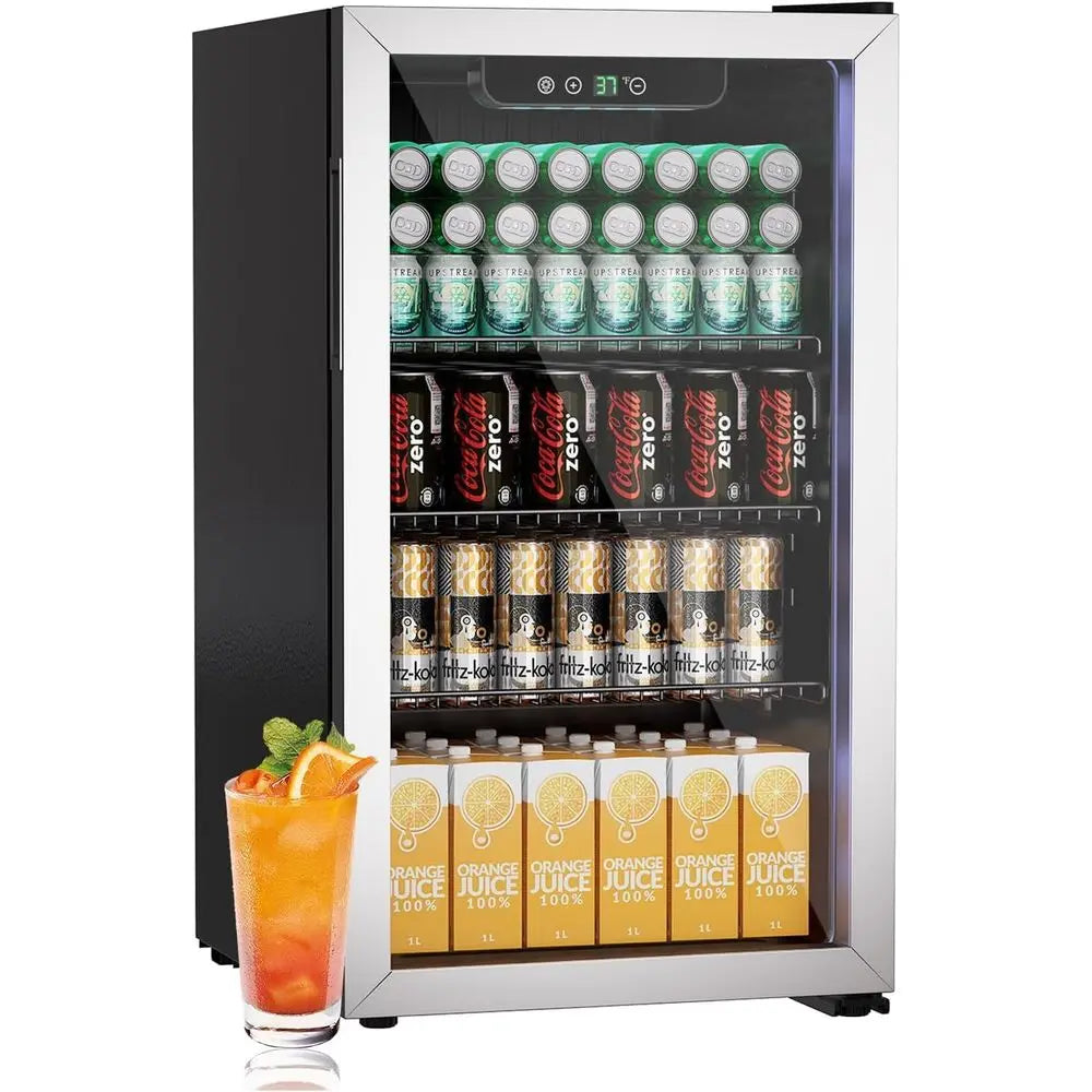 Compact 3.0 Cu. Ft. Beverage Refrigerator with Glass Door, Adjustable Shelves, and Temperature Control for Soda, Beer, or Wine