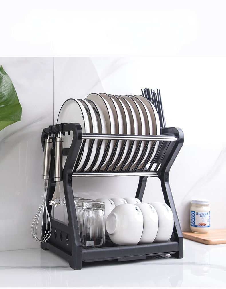 Dish Drainer Dish Drying Rack Kitchen Storage Double Layer Dish Drainer Shelf Knife Fork Container Holder Cutting Board Stand