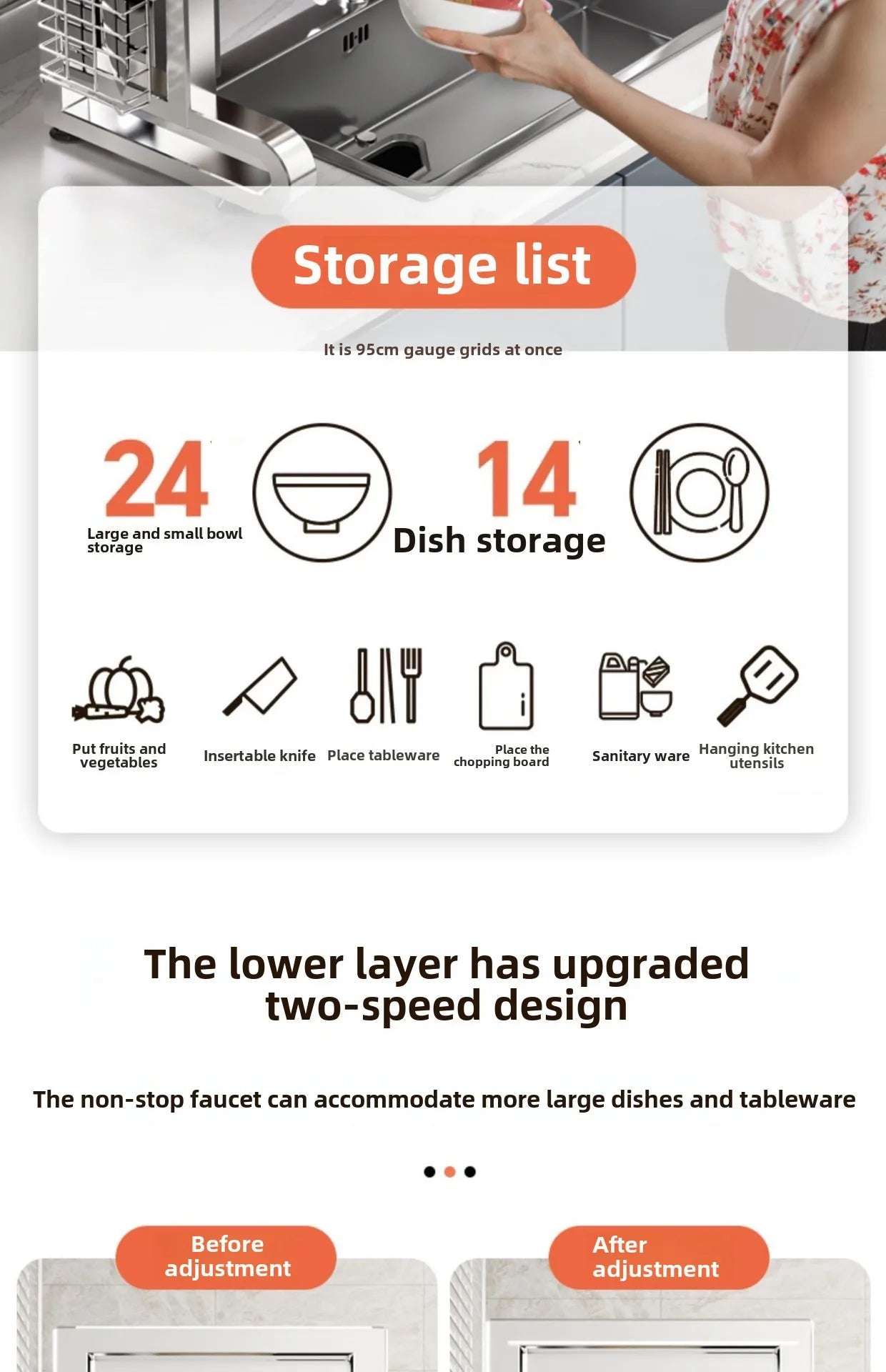 304 Stainless Steel Sink Storage Rack 2 Layers Kitchen Shelf Multifunctional Bowl Dish Drain Basket Space Saving Organize Shelf