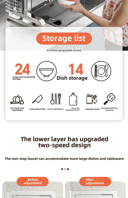 304 Stainless Steel Sink Storage Rack 2 Layers Kitchen Shelf Multifunctional Bowl Dish Drain Basket Space Saving Organize Shelf