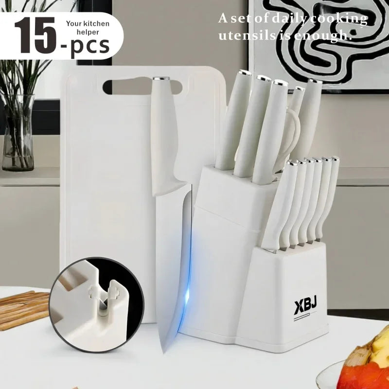 15 Pcs Stainless Steel Kitchen Knife Set with Block & Cutting Board, Ultra Sharp Chef Knives for Home Cooking