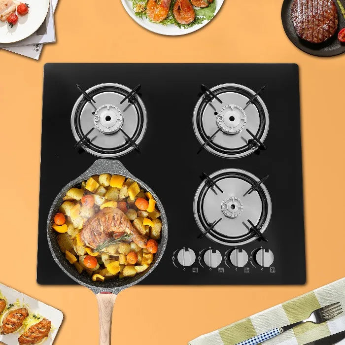 Built-in 4-Burner Gas Cooktop – Natural Gas Stove with Tempered Glass & Electronic Ignition, Countertop Insert