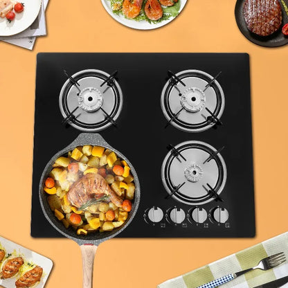 Built-in 4-Burner Gas Cooktop – Natural Gas Stove with Tempered Glass & Electronic Ignition, Countertop Insert