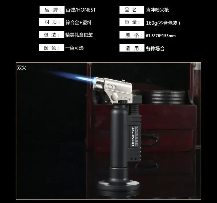 HONEST Creative Double Flame Welding Gun Gas Lighter Safety Lock Switch Jet Fire Open Fire Switching BBQ Kitchen Cigar Lighters