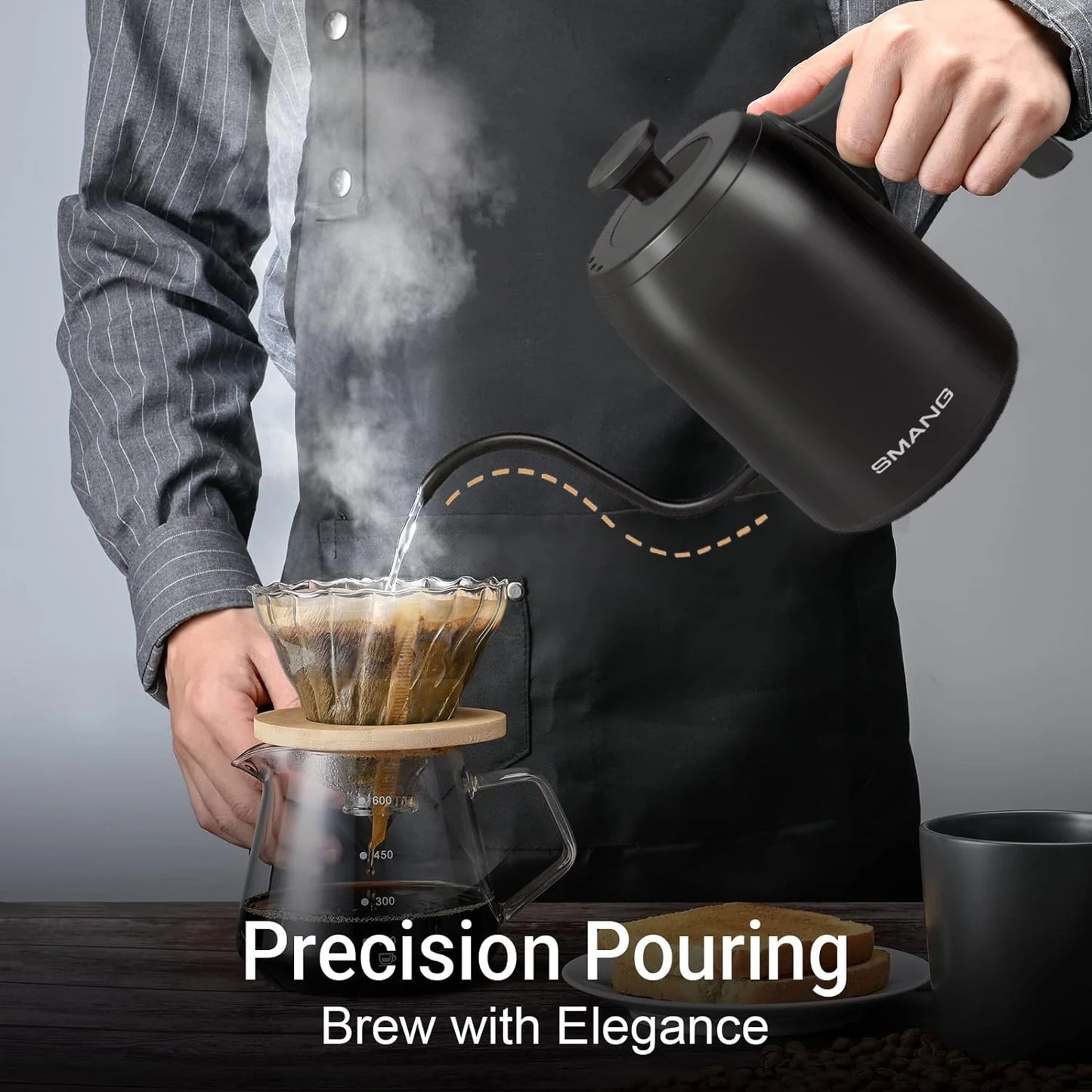 SMANG 900W Gooseneck Electric Kettle 0.6L Smart Temperature Control Coffee Kettle Pour Over Coffee Kettle Rapid Heating Pot