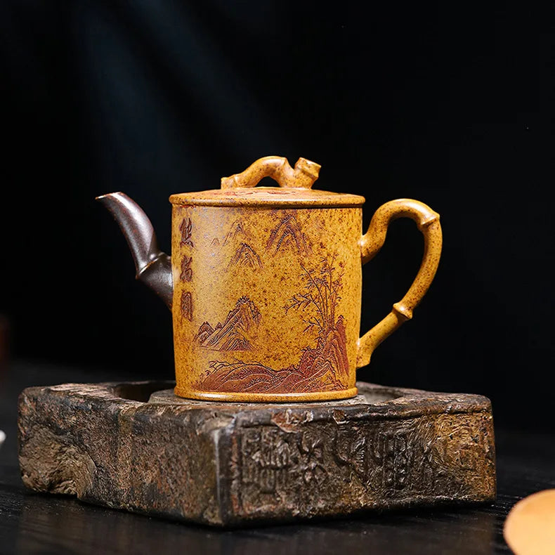 320ml Exquisite Yixing Purple Clay Teapots Handmade Bamboo Section Pot Raw Ore Section Mud Kettle Chinese Zisha Tea Set Gifts