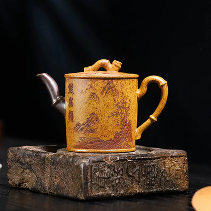 320ml Exquisite Yixing Purple Clay Teapots Handmade Bamboo Section Pot Raw Ore Section Mud Kettle Chinese Zisha Tea Set Gifts