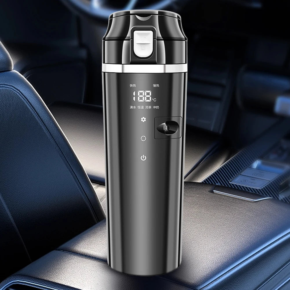 12V/24V Car Heating Cup Smart Temperature Control Electric Kettle Stainless Steel Car Heated Smart Mug 500ML Water Warmer Bottle
