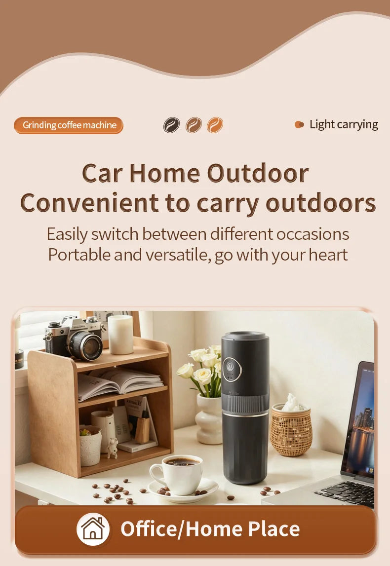 2-in-1 Wireless Portable Coffee Machine – Grind Beans & Hand Brew Anywhere for Camping & Outdoor Adventures