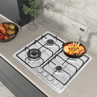 4 Burners Stainless Steel Gas Stove,  22″x20″ Built-In Natural Gas Cooktop  Gas Stove Top with Sealed Burner, Pulsed Ignition, Thermocouple Protection
