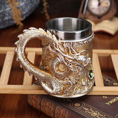 600ML Golden Copper Dragon Beer Resin Tankard 304 Stainless Steel  Medieval Tea Cup Coffee Beer Mug Copper Color New Party Bar