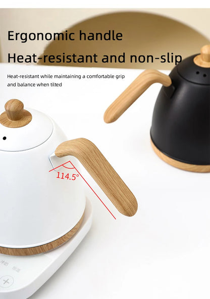 800ml Gooseneck Electric Kettle Hand Brew Coffee Pot Teapot 304 Stainless Steel Water Jug Slender Mouth Hand Brewing Pot 1000W