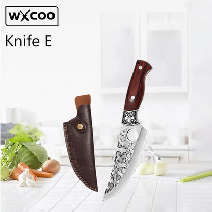 WXCOO Handmade Forged Knife Butcher Cleaver Knife Meat Cutting Japanese Kitchen Pork Bone Shaving Knives Boning Knife