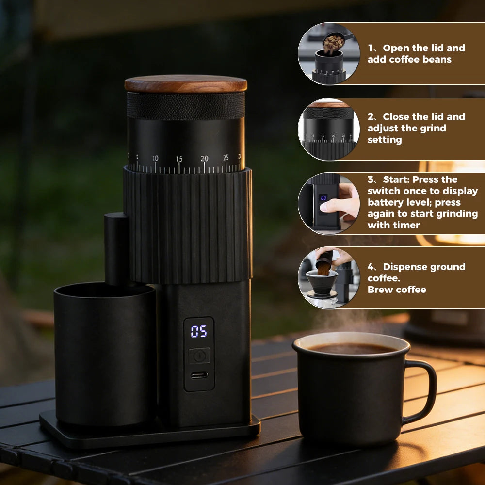 Portable USB Rechargeable Electric Coffee Grinder Adjustable Coffee Bean Grinder for Travel Home Office