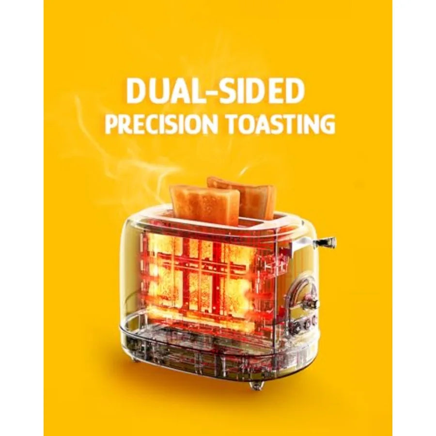 2-Slice Retro Toaster with 6 Browning Levels 3 Functions-Defrost/Reheat/Cancel Removable Crumb Tray 1.5 Inches Extra Wide Slots