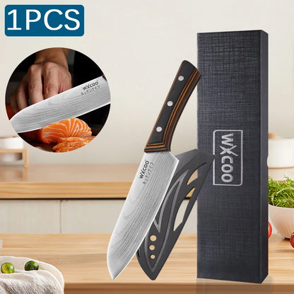 WXCOO Stainless Steel Japanese Knife 7Inch Kitchen Knife Ergonomic Wood Handle Santoku Knives for Cooking Kitchen Accessories