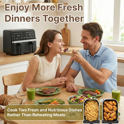Dual Air Fryer 9QT (2x4.5QT) 2200W, 2 Independent Baskets, Sync & Match Cooking for Family