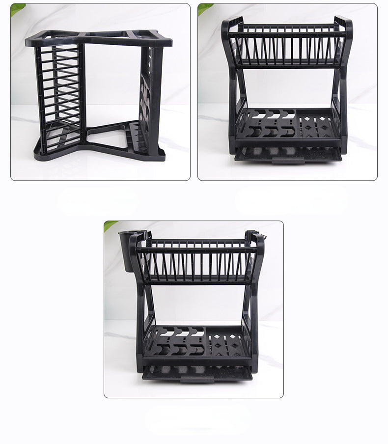 Dish Drainer Dish Drying Rack Kitchen Storage Double Layer Dish Drainer Shelf Knife Fork Container Holder Cutting Board Stand